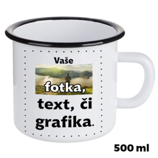 Plechový hrnek se černým lemem 500ml s vlastním potiskem 